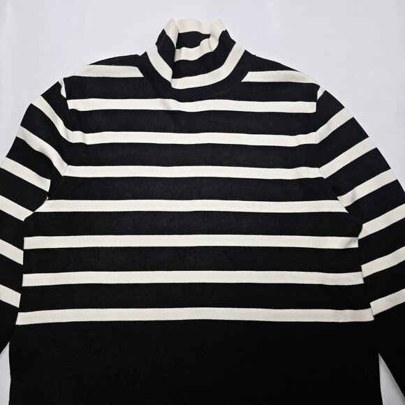 H&M Women’s Striped Turtleneck Sweater Black Ivory Fine Knit Size M - Picture 9 of 14